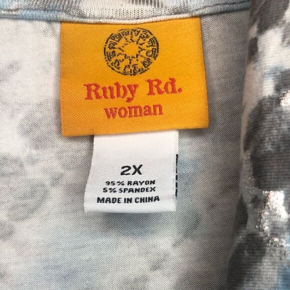 NWT Ruby Rd Light Blue Grey Silver Stretch Material 3/4 Sleeves Cowl Neck Size2X - Picture 5 of 5